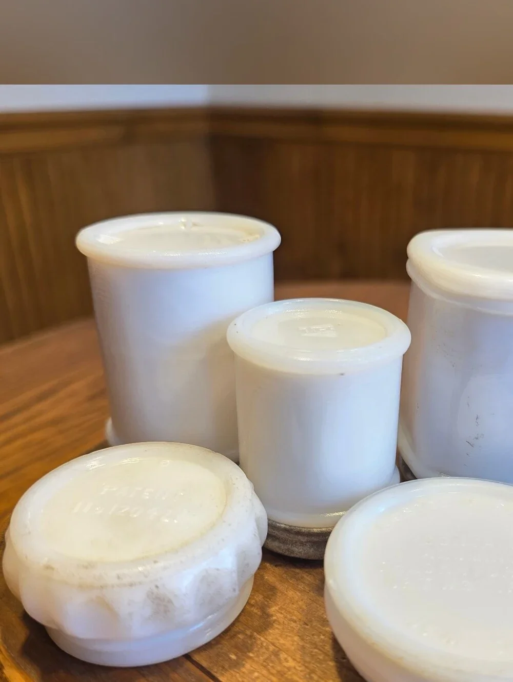 VTG Milk Glass Jars Lot Of 5 White Various
